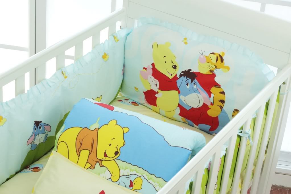 Baby Bedding Crib Cot Sets 9 Piece Blue Winnie The Pooh Theme. RRP 150