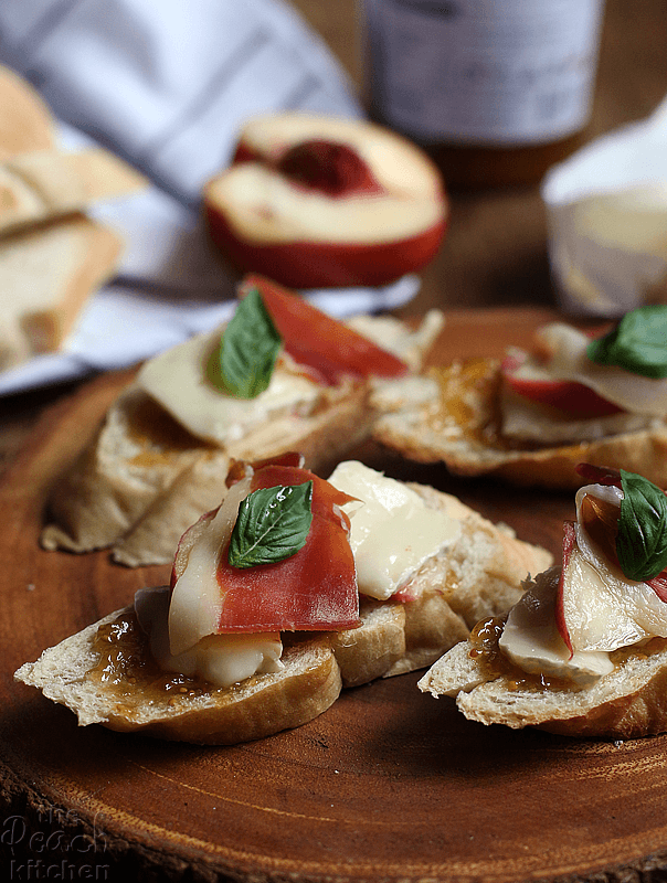 Jamon Serrano and Brie Bruschetta. Iberico de bellota ham may be substituted for jamon serrano