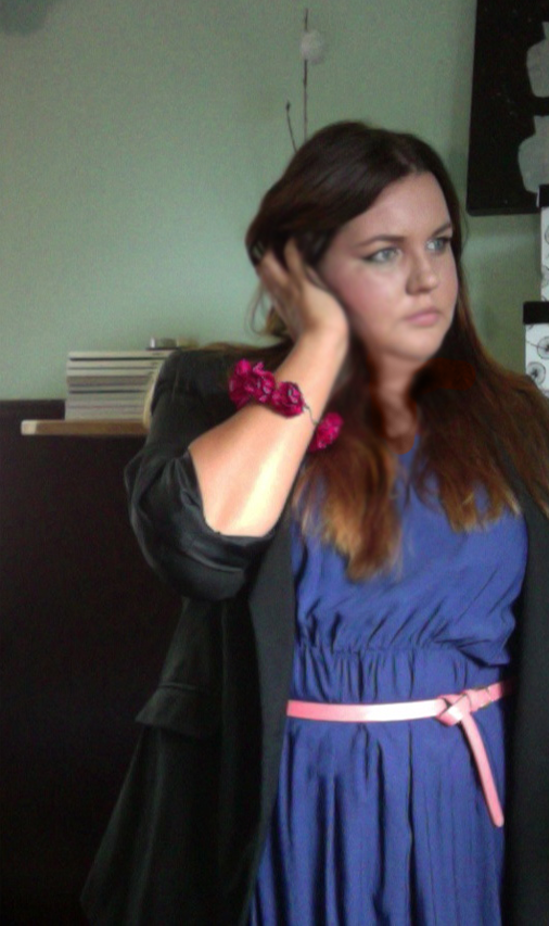 Blue dress with black blazer