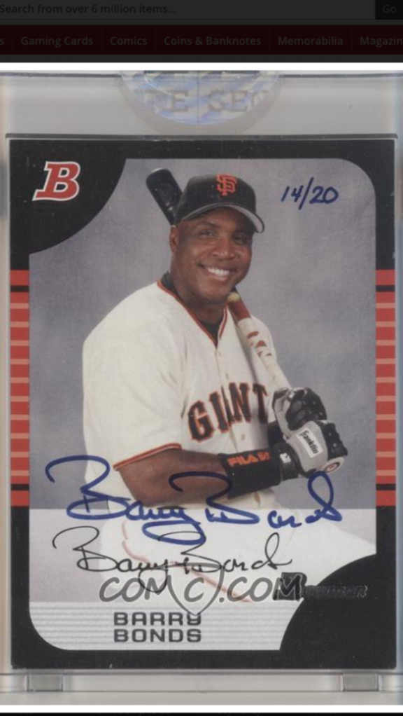 その他 2006 Bowman Barry Bonds Buy Back Auto SGC Authenticates and Grades a Forged Barry Bonds Buyback