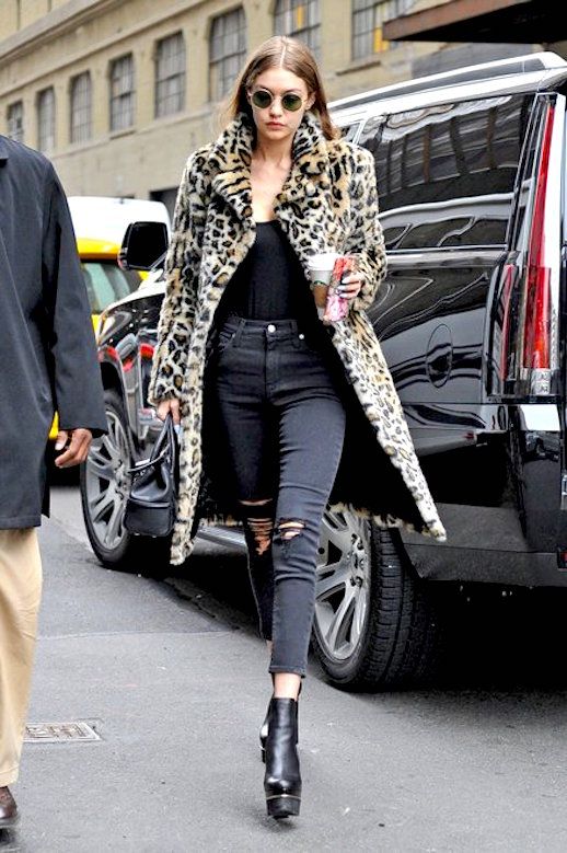 Gigi Hadid Channels Kate Moss In Leopard Coat
