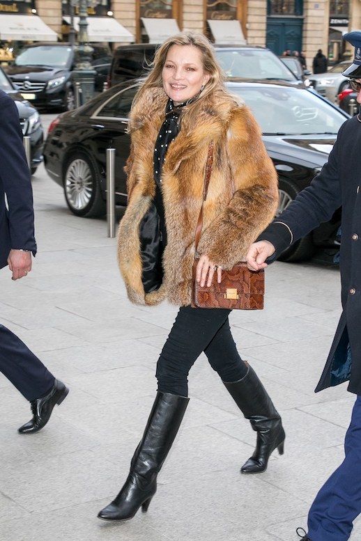 Kate Moss Steps Out Fur Clad in Paris