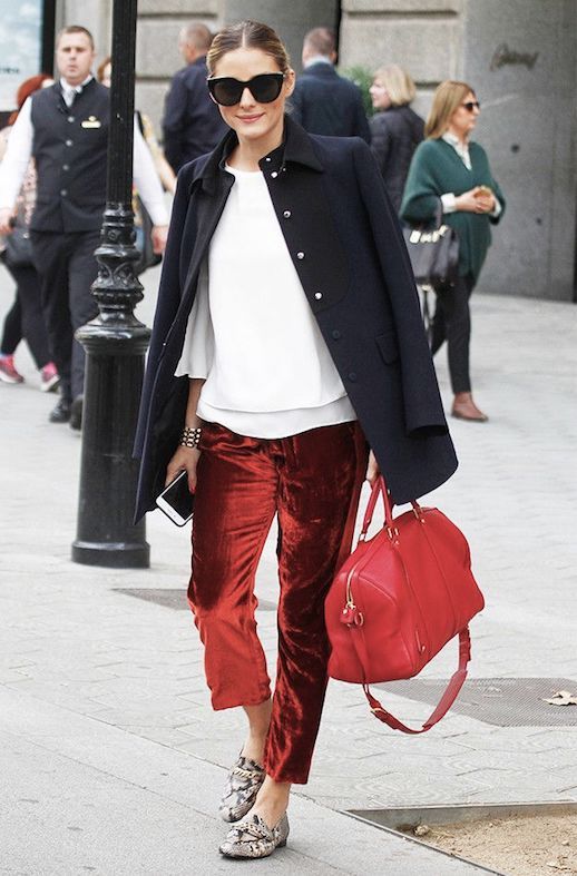 How to Pull Off The Velvet Pant Trend Like Olivia Palermo