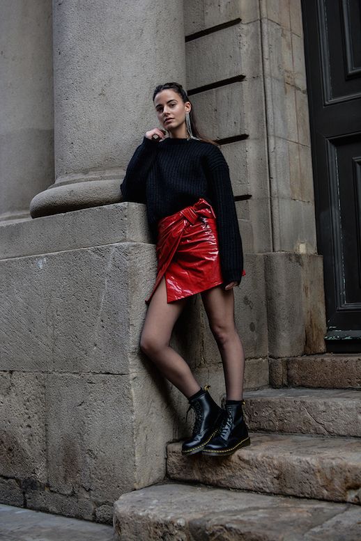 How To Wear A Red Patent Leather Skirt