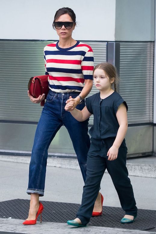 Victoria Beckham Does a Mommy Moment in Stripes