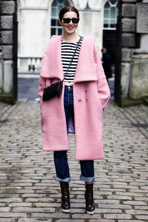 LFW STREET STYLE: PINK COAT + STRIPED CROP TOP