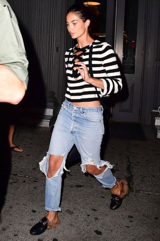 ripped jeans with white stripe