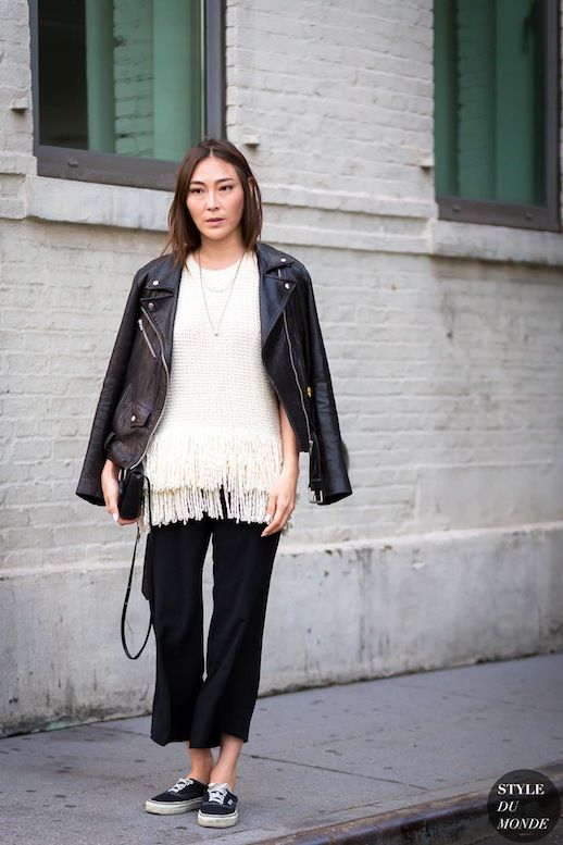 Le Fashion Blog Nyfw Street Style Blogger Leather Jacket White Fringed ...