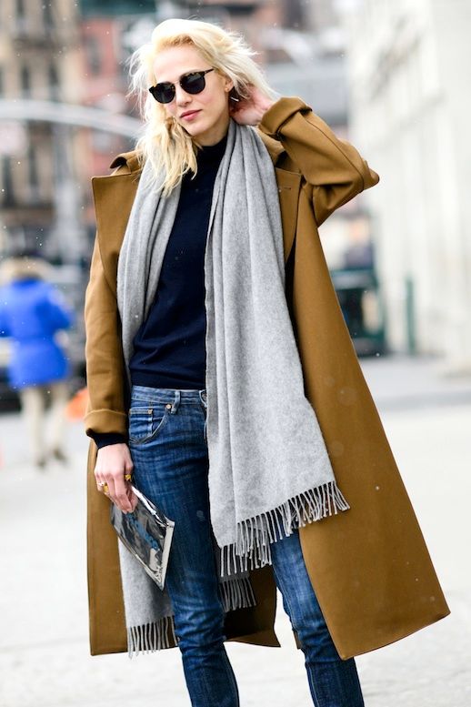 A Weekend-Ready Way To Wear A Camel Coat And Jeans