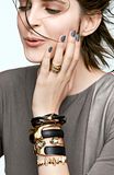 MATTE NAILS | STACKED BLACK + GOLD JEWELRY