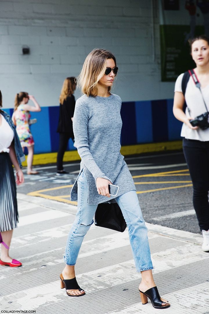 TWO WAYS: RIBBED GREY SIDE-SLIT SWEATER + DENIM