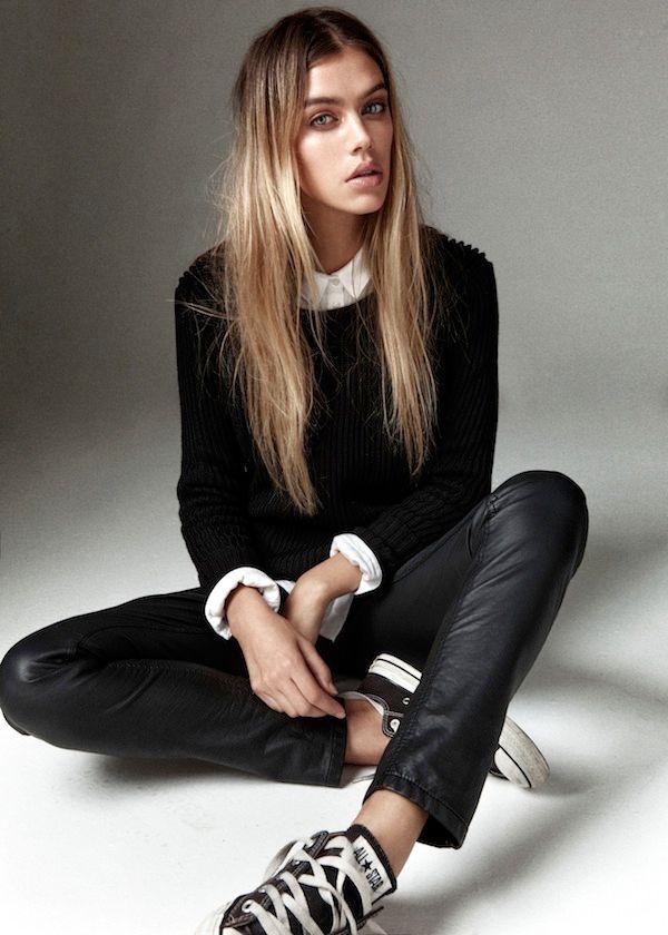 Le Fashion Blog -- Joanna Halpin with long ombre hair in a black sweater, white button-down shirt, leather pants & Converse sneakers -- Via Jess Chapman -- photo Le-Fashion-Blog-Joanna-Halpin-Black-Sweater-White-Button-Down-Long-Ombre-Hair-Leather-Pants-Converse-Sneakers-Via-Jess-Chapman.jpg
