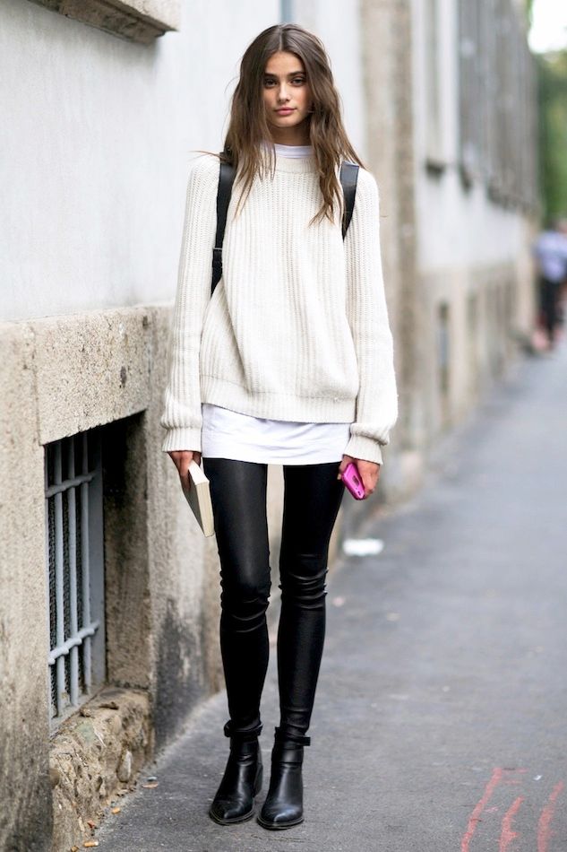 Model-Off-Duty: Taylor Marie Hill | Sweater + Leather Pants