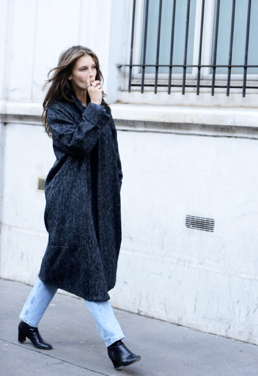 Street Style: Marine Vacth | Long Coat + Jeans In Paris