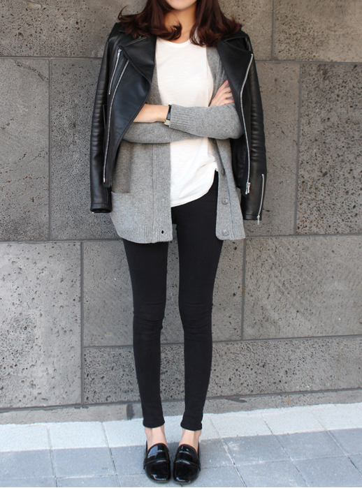 Weekend Inspiration: Casual In A Leather Jacket + Cardigan