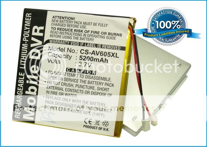 5200mAh Battery For Archos AV605 120GB, AV605 Wifi 120GB Extended with 