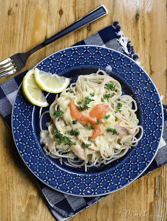 Smoked Salmon in Creamy Garlic Sauce Spaghetti