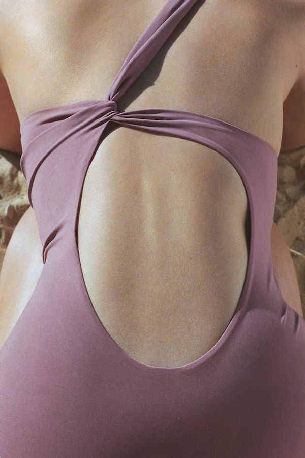 Minimalist Swimsuit — One-Shoulder, Twist-Back Purple One-Piece