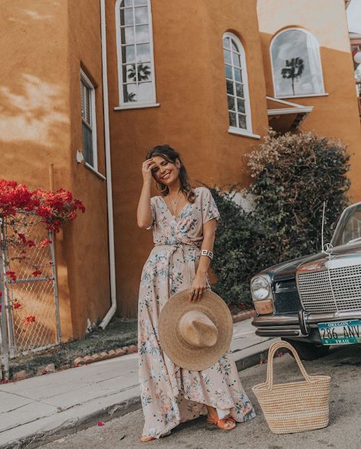 Le Fashion Blog Easy Summer Dressing Floral Maxi Dress Basket Tote Straw Hat Flat Neutral Sandals Via @collagevintage 