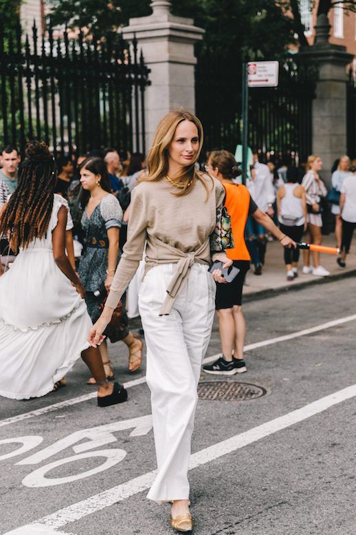 Le Fashion Blog Fashion Week Neutrals Beige Sweater White High Waisted Trousers Sandals Via Collage Vintage 