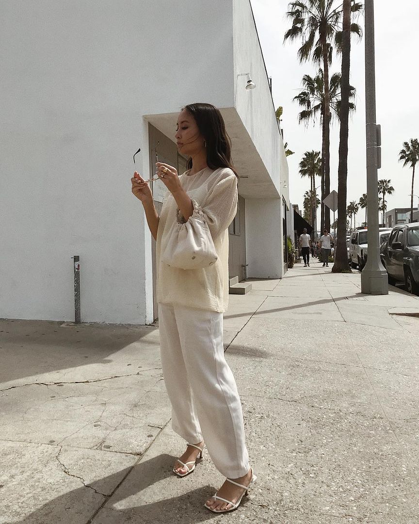 Le Fashion Blog Neutral Trend Sheer Cream Top White Pants White Summer Naked Sandal Via Jordanrisa Instagram