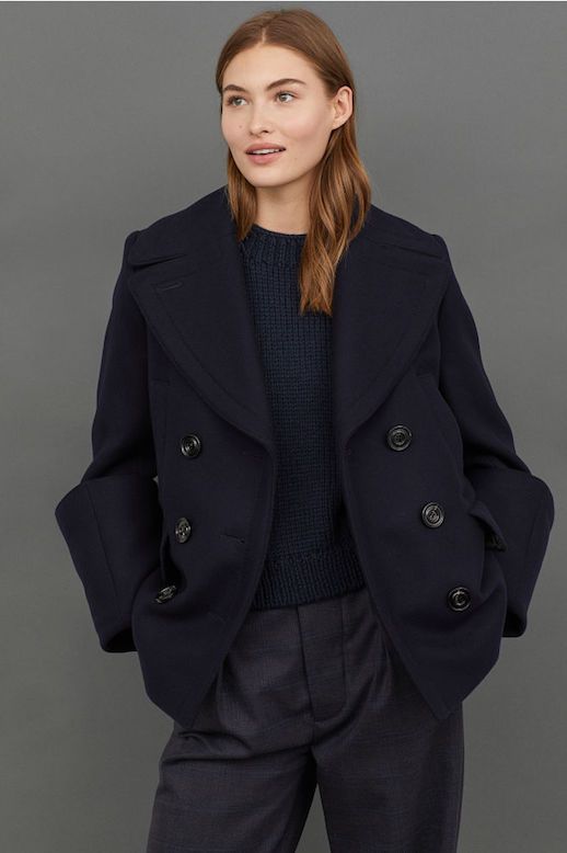 Le Fashion Blog Shop HM Contemporary Winter Collection Blue Pea Coat Via Hm 