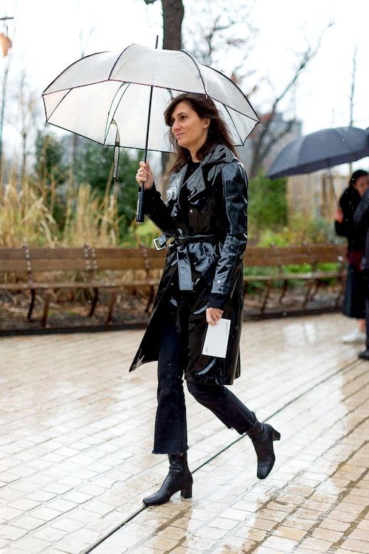 Le Fashion Blog Street Style Patent Leather Trench Raw Hem Straight Leg Jeans Black Leather Boots Via Harpers Bazaar 