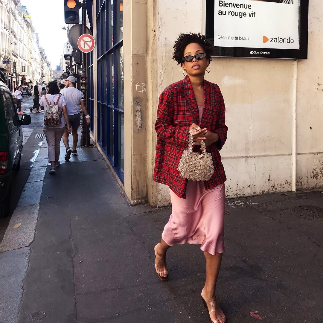 Le Fashion Blog Summer Inspiration Micro Sunglasses Plaid Button Up Pink Silk Slip Dress Heeled Sandals Via Slipintostyle Instagram