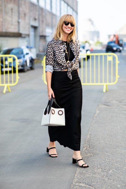 Le Fashion Blog Sunglasses Leopard Blouse Tied Black T Shirt Black Skirt Heeled Sandals Via Sandra Semburg 