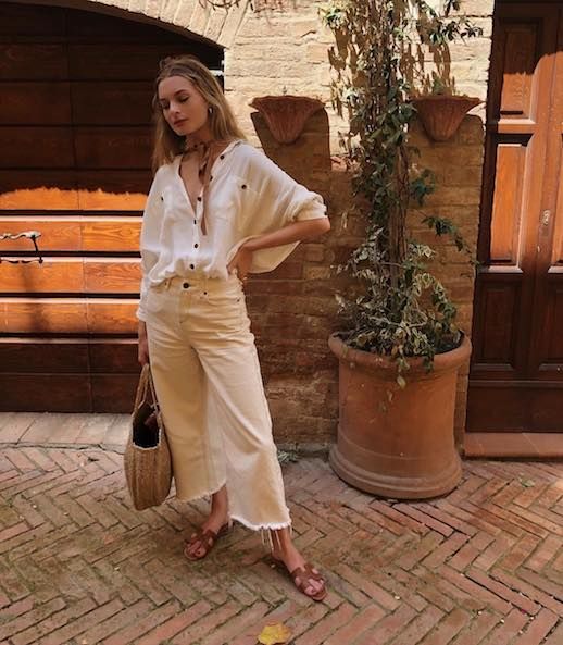 Le Fashion Blog Vacation Look Necktie White Sheer Blouse White Cropped Raw Hem Jeans Straw Circle Bag Neutral Camel Sandals Via @nycbambi 