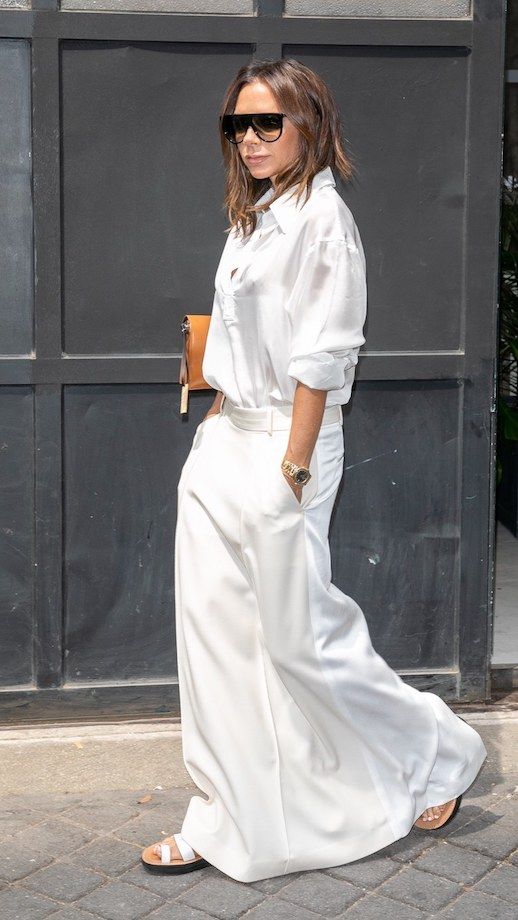 Le Fashion Blog Victoria Beckham Street Style White On White White Button Down Trousers Via Vogue 