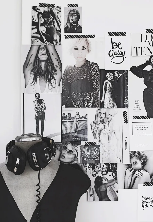 LE FASHION BLOG HOME DECOR INSPIRATION MIJA THE SUPER ORDINARY SWEDISH INTERIOR DESIGN BLOGGER BLACK AND WHITE FASHION RELATED DETAILS FASHION CUT OUT MAGAZINE CLIPPING WALL COLLAGE CHIC FASHION COLLAGE HEAD PHONES MANNEQUIN 6 photo LEFASHIONBLOGHOMEDECORINSPIRATIONMIJATHESUPERORDINARY6.jpg