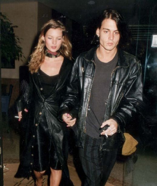 LE FASHION BLOG JOHNNY DEPP KATE MOSS JOHNNY AND KATE INSPIRATION SCARF CHOKER NECK SMOKING LEATHER LONG TRENCH COAT BLACK DRESS 15