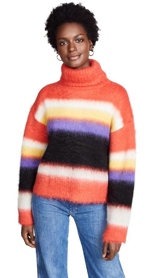 Le Fashion Blog The Best Printed Turtlenecks Sweaters Stripes Brights Colors Shopbop Diane Von Furstenberg Chunky Striped Turtleneck