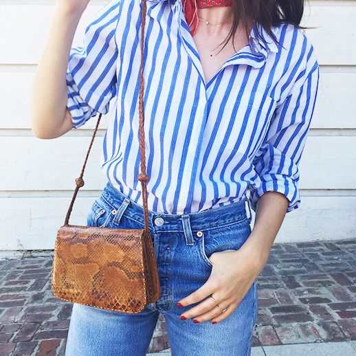 Le Fashion Blog 25 Ways To Wear A Striped Button Down Shirt Python Crossbody Bag Kat Colling Via WhoWhatWear Tucked In