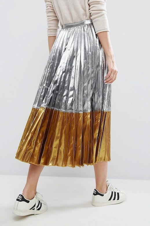 Fall Must-Have: The Two-Toned Metallic Pleated Skirt | Le Fashion ...