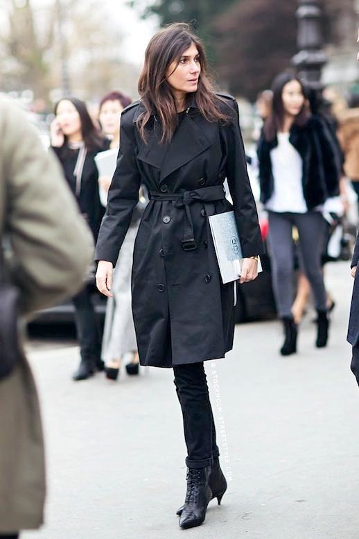 Le Fashion Blog Street Style Emmanuelle Alt Trench Coat Black Cuffed Jeans Lace Up Kitten Heel Boots Via Stockholm Streetstyle