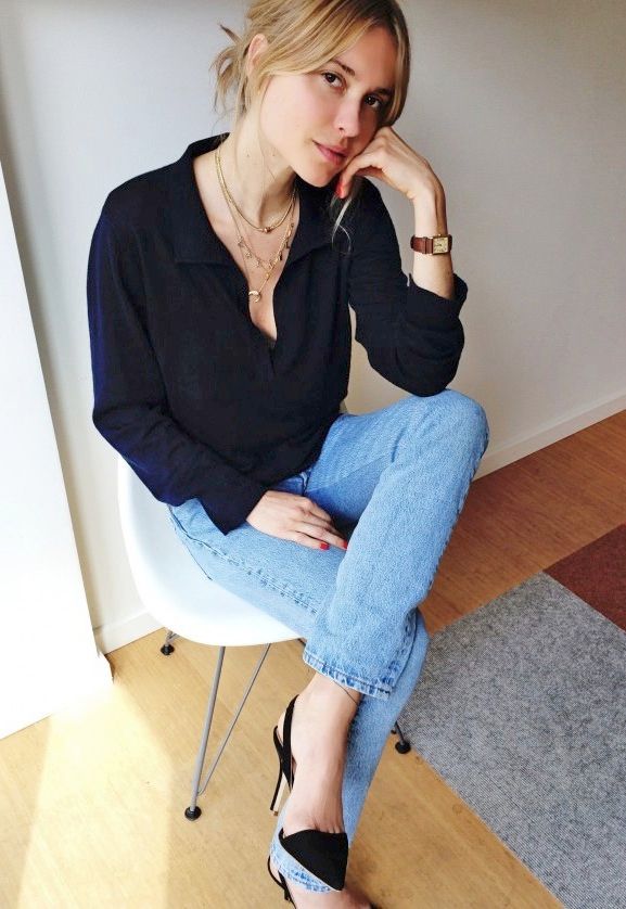 Le Fashion Blog -- Two Ways: Pernille Teisbaek In A Button Down Shirt, Brown Watch, Cropped Denim & Black Slingback Heels Via Industrie -- photo Le-Fashion-Blog-Two-Ways-Pernille-Teisbaek-Button-Down-Shirt-Brown-Watch-Cropped-Denim-Black-Slingback-Heels.jpg
