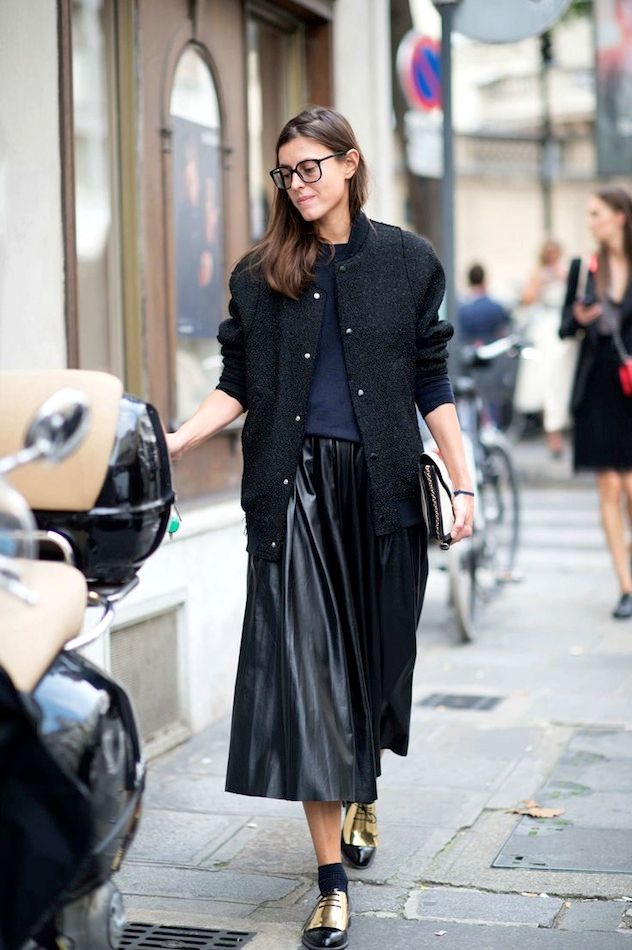 Le Fashion: Street Style: Leather Pleated Skirt + Céline Oxfords In Paris