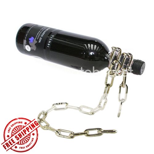 Stainless Steel Magic Novelty Floating Chain Wine Bottle Holder Stand Rack
